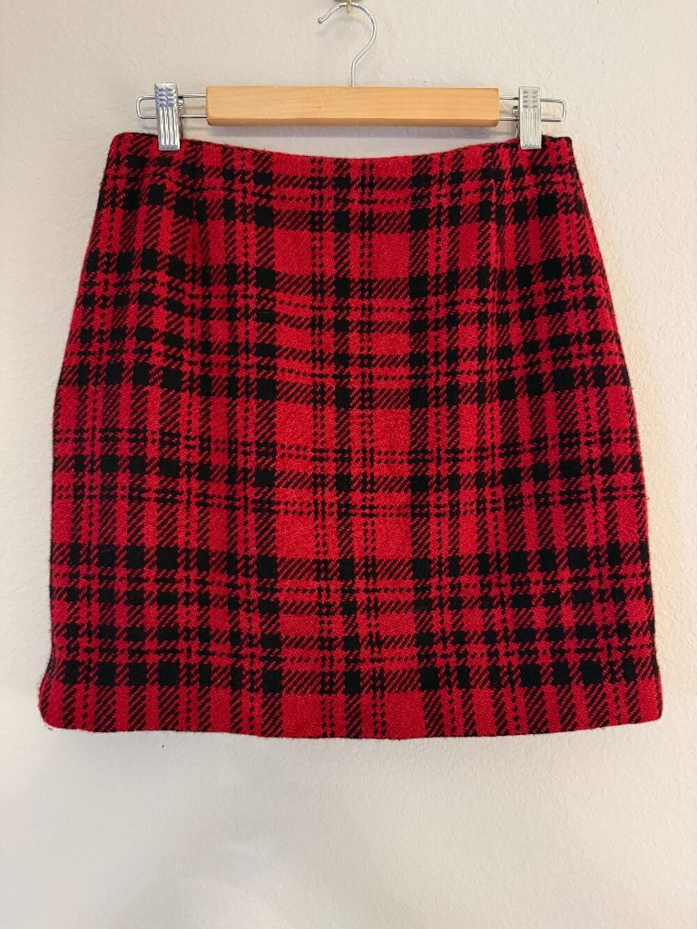 Vintage Eddie Bauer Red Check Plaid Wool Blend Mini Skirt S/M Petite